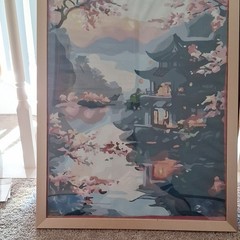 Cherry Blossom Pagoda Paint By Numbers Framed Artwork (Asian Landscape)