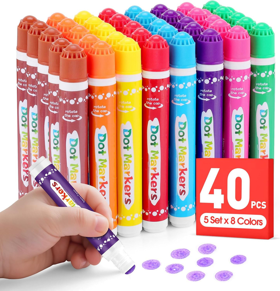 40 Pcs Dot Markers for Toddlers 1-3, 8 Colors Bingo Daubers Bulk for Toddlers, W