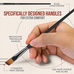 Angular Paint Brush, 9PC Oblique Tip Nylon Hair Long Handle Angled Paint Brus…