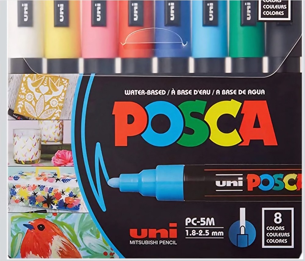 Uni POSCA PC-5M Water-Based Paint Markers (8 Pack) 1.8-2.5mm – Brand New!
