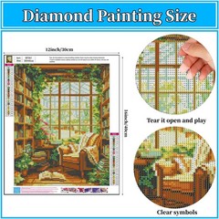 Books Diamond Art Kits for Adults- Bookshelves 5D Diamond Painting Kits for Adul