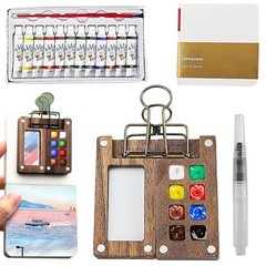 Watercolor Kit,Mini Travel Pocket Artist Watercolor Travel Set,Mini Wooden Water