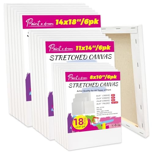 18 Pack Canvases for Painting with 8×10, 6pcs-8×10″, 6pcs-11×14″, 6pcs-14×18″
