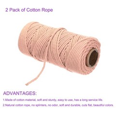 2 Pack 4mm x 87 Yard Pink Cotton Macrame Rope, Single Strand Macrame Cord