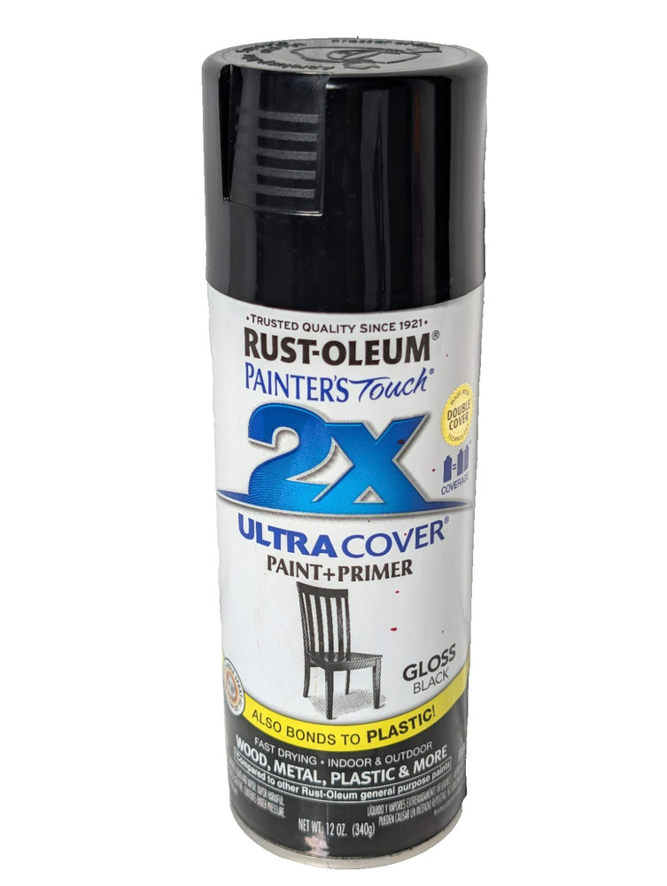 Rust-Oleum Painter’s Touch 2X Ultra Cover Gloss Black Spray Paint 12 oz NEW