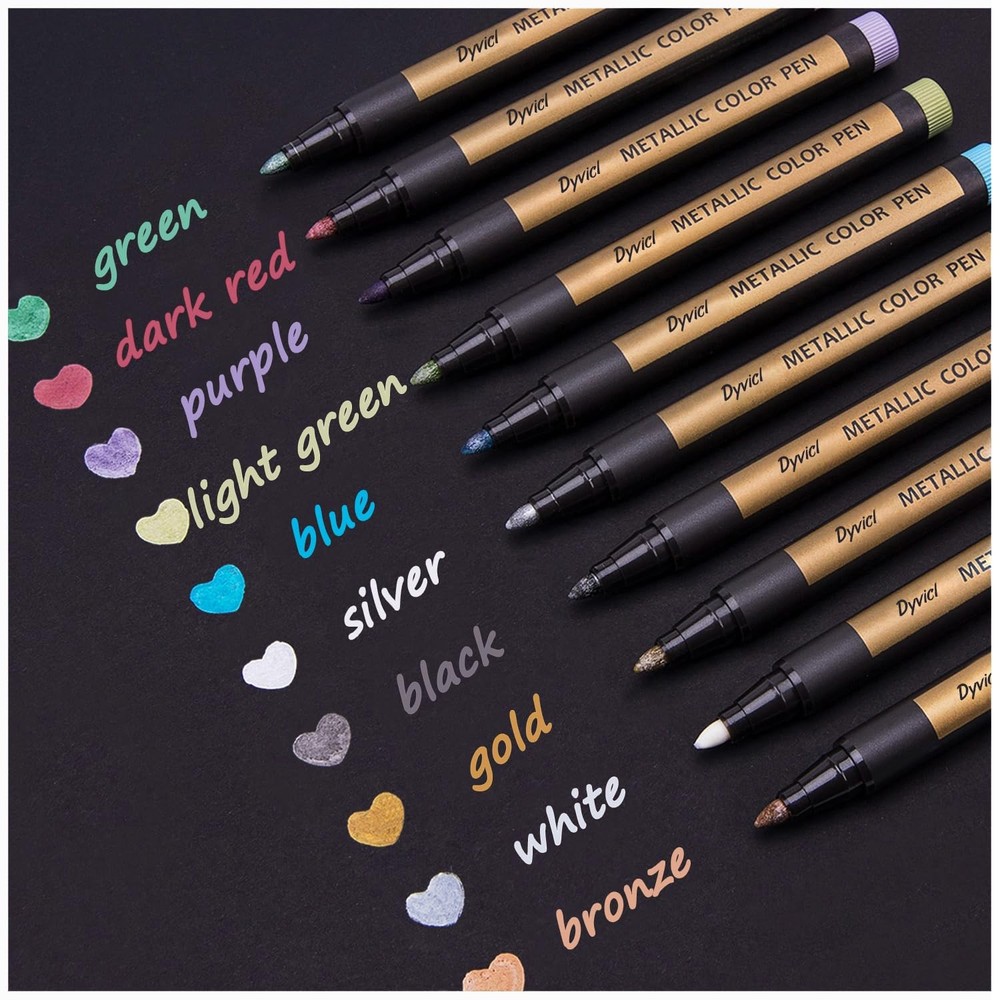 Metallic Marker Pens Medium Point Rock Painting Black Paper Craft 10 PCS