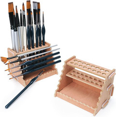 Wooden Paint Brush Holder for 44 Brushes – Desk Stand Paintbrush Organizer, Hold