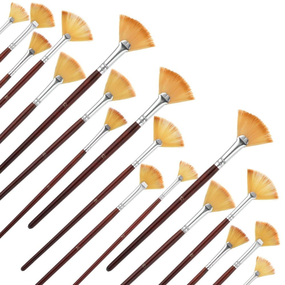 18 Pcs Fan Paint Brushes, Artist Painting Brush Set Professional Soft Anti-Sh…