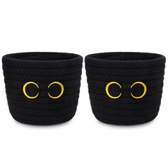 2 Pack Black Cat Makeup Brush Holder- Cute Cat Oval Mini Woven Cotton Rope Ba…