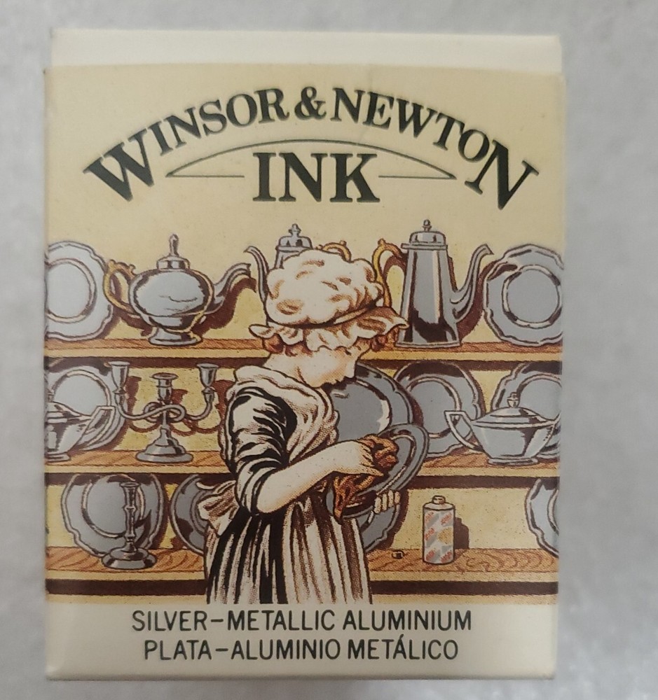 Vintage Winsor & Newton Ink SILVER-METALLIC ALUMINIUM 1.25 fl oz. ( 35 ml )