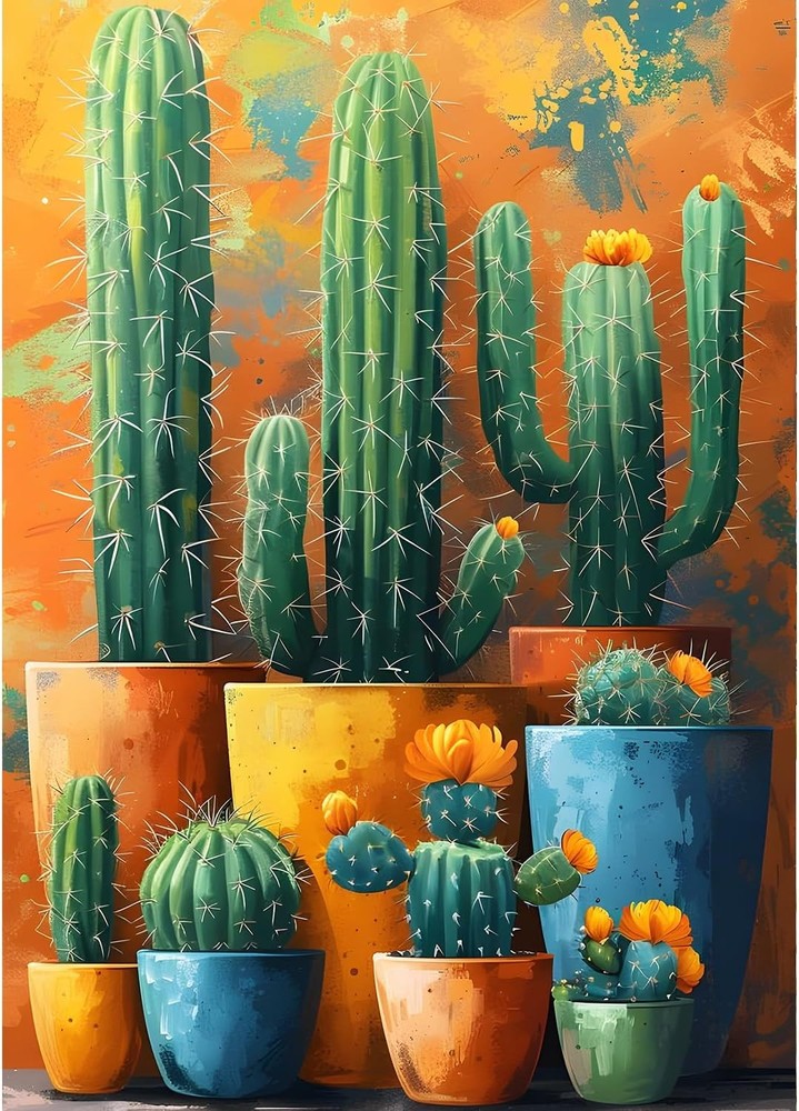 DIY Cactus Diamond Art Kit for Adults Beginners, Full Drill Plant Pots Diamond..