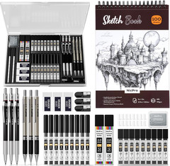 37PCS Art Drawing Supplies Kit, Metal Mechanical Pencil Set 0.5, 0.7, 0.9 & 2Mm,