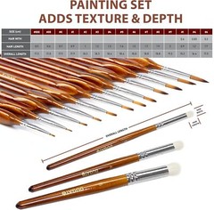 DUGATO Miniature Detail Paint Brush Set 15pcs, Micro Dark Brown