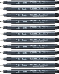 Arts Pointliner Drawing Pen, 0.8Mm, Black Ink, Box of 12 Pens (S20P-8A)