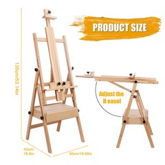 Beech Wood H Frame Easel Adjustable for Oil Painting Sketching with Drawer