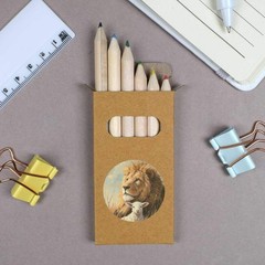 6 x ‘Lion with Lamb’ Short 85mm Pencils / Coloured Pencil Set (PE00094742)