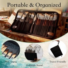 26Pcs Paint Brush Set with Stand-Up Brush Case, Travel Watercolor Acrylic Pai…