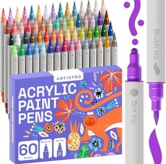 60 Acrylic Paint Markers for Fabric, Rocks, Paper, Wood, Canvas, Glass, DIY -…