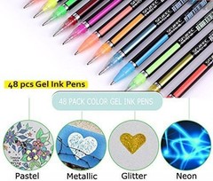 48 Packs Glitter Metallic Gel Pen Set Coloring Neon Pens Set for Adult Coloring