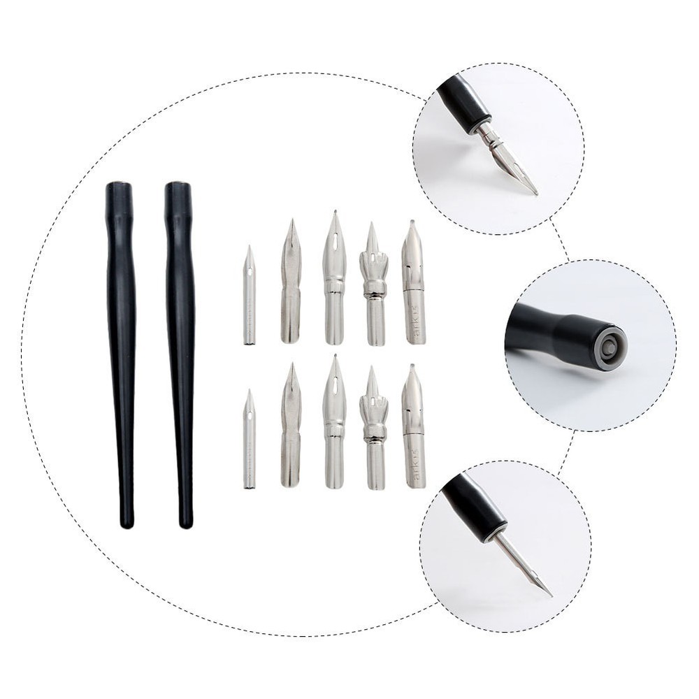 2 Sets Durable Plastic and Metal Pen Holders for Cartoon Drawing and Writing