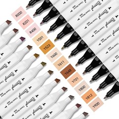 12 Skin Tone Alcohol Markers, Dual Tip Fine & Chisel Markers for Coloring, Portr