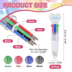 6 Pcs 4-in-1 Multicolor BallPoint Pens, Heart Shape, White Casing