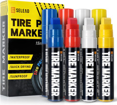 SELEAD Jumbo Tire Marker White Red Yellow Blue – 8 Pack 15Mm Wide Tip Paint Pens