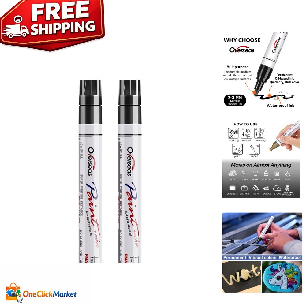 Fade-Resistant Black Permanent Markers – Waterproof for All Surfaces – 2 Count