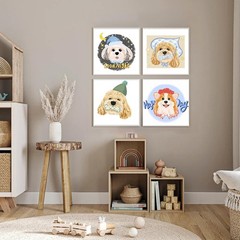4 Pack Framed Paint by Numbers Kit Cute Dogs DIY Canvas Painting Art 10×10 In