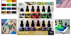 Acrylic Ink Set 12x20ml – Essential Colors for Artists, Airbrush, Pouring, Dr…