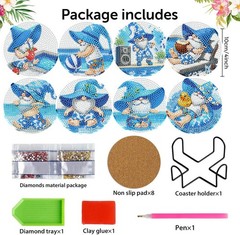 8 Pcs Gnome Pool Diamond Art Coasters Kit With Holder DIY Craft Painting Gift
