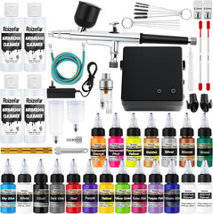 Airbrush Kit with Compressor & 18 Colors Paints, 55 PSI Non-Clogging Gun with 0.