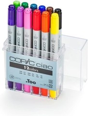 COPIC Ciao Markers Set of 12 Varied Colors | Alcohol Markers Great for Low Odor