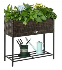 Elevated Rattan Planter Box with Tool Storage, Indoor/Outdoor, 28″ High