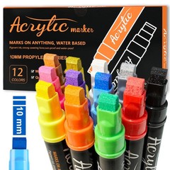 12 Colors Jumbo Paint Markers, 10mm Jumbo Felt Tip, Acrylic Paint Pens for Ro…