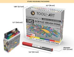 36 Essential Flexible Brush Acrylic Paint Pens AUTOMATIC FLOW CONTROL 1-5mm