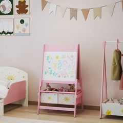3-in-1 Art Easel for Kids, Double-Sided Kids Easel with Paper Roll, Pink