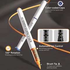 Acrylic Brush Markers Set, Assorted Pro Color Series Automatic Ink Control