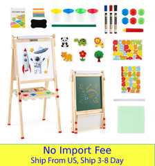 3 in 1 Kids Art Easel Pine Wood Magnetic Board Adjustable Height Foldable