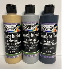 Paint Pouring Masters 8 oz 24 Karat Gold Metallic Silver Dollar Metal Jet Black.