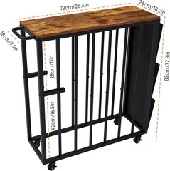 Brown Metal Art Storage Rack Wheels Side Pockets