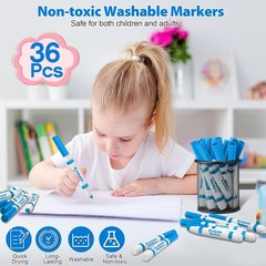 36 Pcs Light Blue Washable Markers Bulk Coloring Broad Line Marker for Kid Ages