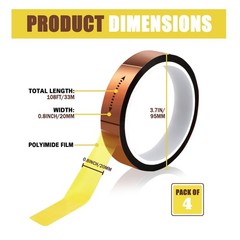 4 Rolls 20mm x33m (108ft) High Temperature Heat Resistant Tape Heat Transfer …