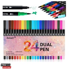 Dual Brush Markers for Adult Coloring Books, 24 Colored Fine Point Marker Pen…