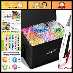 Double Tipped Alcohol Markers Set – 217 Colors Brush & Fine Tip Art Markers for