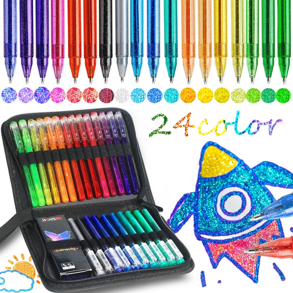 ZSCM 48 Pack Metallic Glitter Gel Pens Set, 24 Colors Sparkle Gel Pens with 2…
