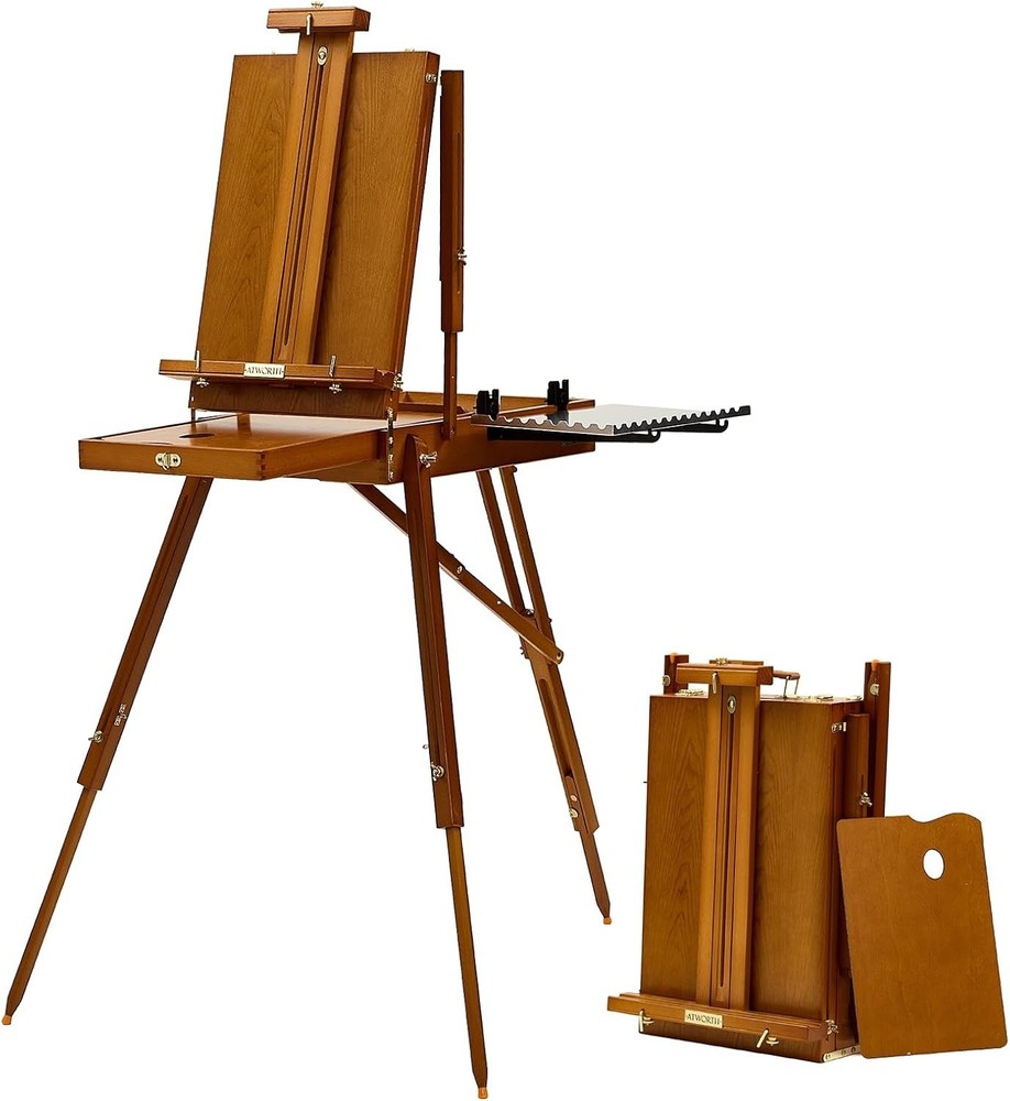 French Easel for Painting, Deluxe Beech Wooden Field & Studio Sketchbox Easel St