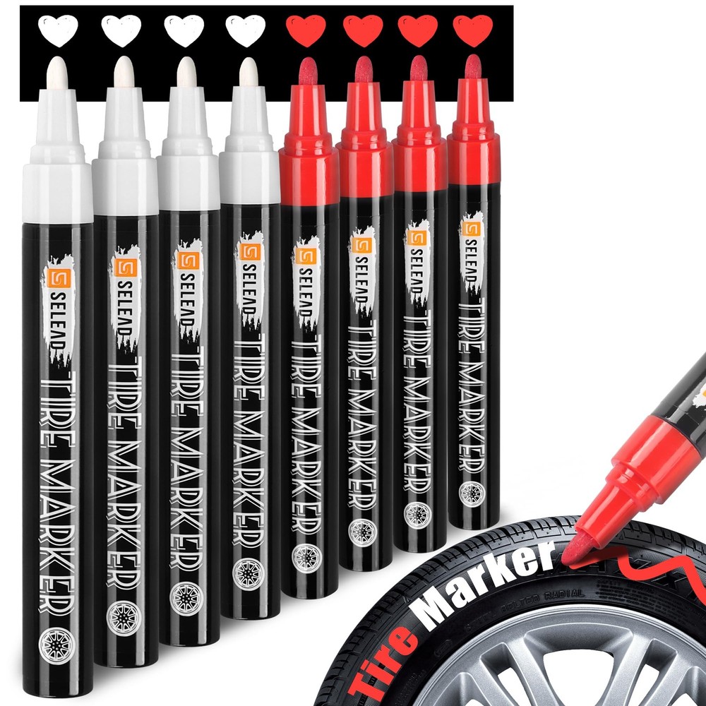 Tire Marker White Red – 8 Pack Paint Pens for Car Tires Lettering, Premium Pr…