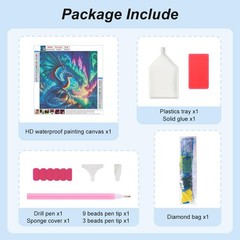 FHBUBPUP 5D Dragon Diamond Painting Kits for 30 cm x 30 cm, Multicolored