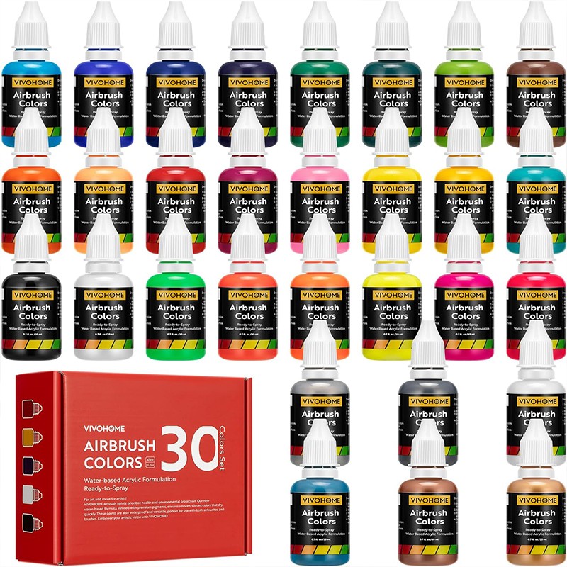 Airbrush Paint, 30 Color Airbrushing Paint Set with Metallic & Neon Colors 20ml